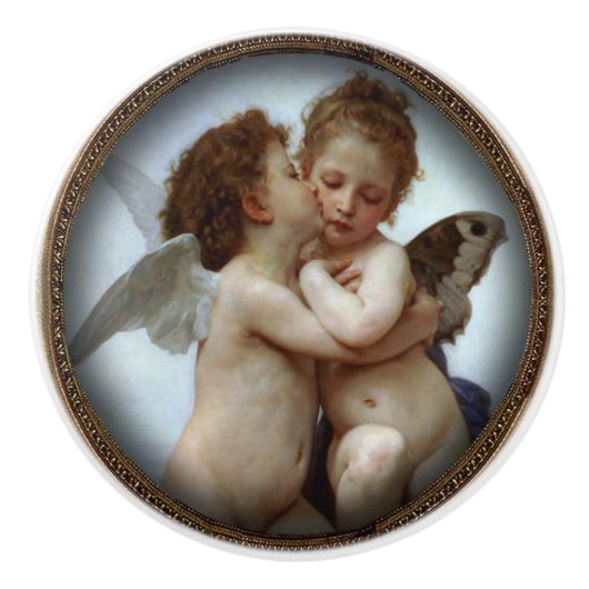 ヴィンテージの天使のドア・ノブ セラミックノブ (正面)