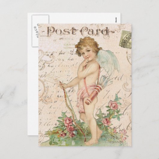 ヴィンテージの天使のバレンタインの郵便はがき シーズンポストカード (正面/裏面)