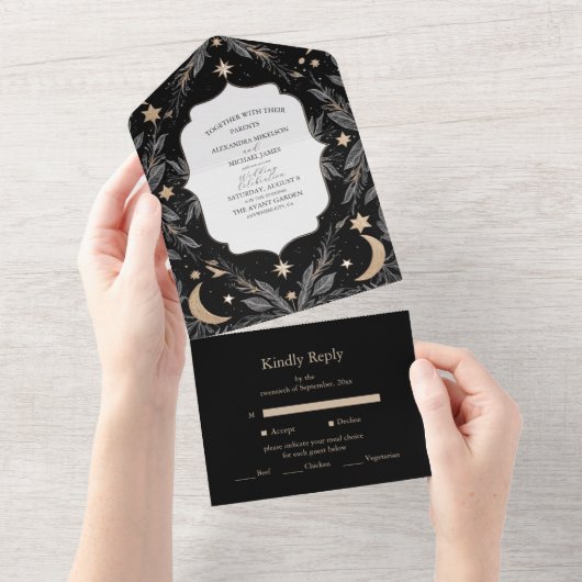 ヴィンテージの天月の星結婚星 オールインワン招待状 (貼ってはがせる)