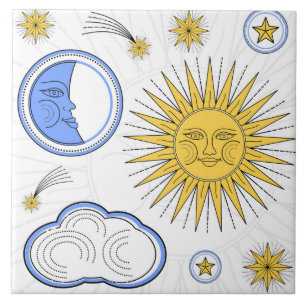 ヴィンテージの太陽と月 タイル
