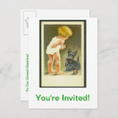 ヴィンテージの女の子およびスコットランドテリアの郵便はがき インビテーションポストカード (正面/裏面)
