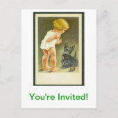 ヴィンテージの女の子およびスコットランドテリアの郵便はがき インビテーションポストカード (正面)