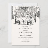ヴィンテージの女の子がお茶の赤ちゃんシャワーを浴びる 招待状 (正面)