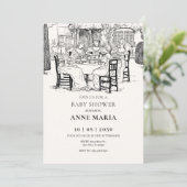 ヴィンテージの女の子がお茶の赤ちゃんシャワーを浴びる 招待状 (スタンド正面)