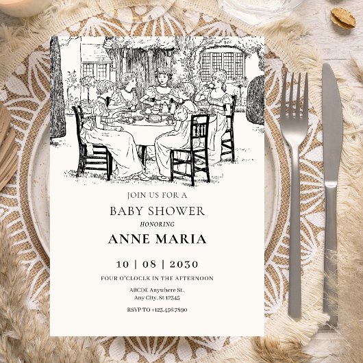 ヴィンテージの女の子がお茶の赤ちゃんシャワーを浴びる 招待状