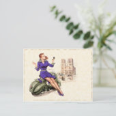ヴィンテージの女の子がオートバイに乗ったポストカード ポストカード (スタンド正面)
