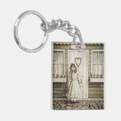 ヴィンテージの女の子がレトロコテージ キーホルダー (正面左)