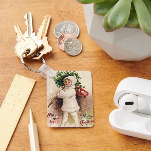 ヴィンテージの女の子とクリスマスツリー，エレン・クラッサドル キーホルダー (デスク)
