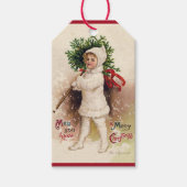 ヴィンテージの女の子とクリスマスツリー，エレン・クラッサドル ギフトタグ (正面)