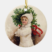 ヴィンテージの女の子とクリスマスツリー，エレン・クラッサドル セラミックオーナメント (正面)