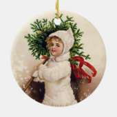 ヴィンテージの女の子とクリスマスツリー，エレン・クラッサドル セラミックオーナメント (裏面)