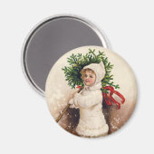 ヴィンテージの女の子とクリスマスツリー,エレン・クラッサドル マグネット (正面/裏面)