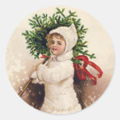 ヴィンテージの女の子とクリスマスツリー,エレン・クラッサドル ラウンドシール (正面)