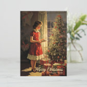 ヴィンテージの女の子とプレゼント シーズンカード (スタンド正面)