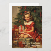 ヴィンテージの女の子とプレゼント シーズンカード (正面/裏面)