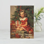 ヴィンテージの女の子とプレゼント シーズンカード (スタンド正面)