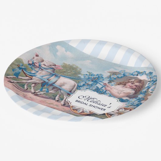 ヴィンテージの女の子と子羊 – ブライダル茶 ペーパープレート (アングル)