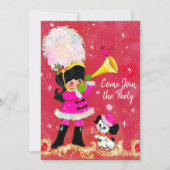 ヴィンテージの女の子と犬のクリスマスと新年 招待状 (正面)