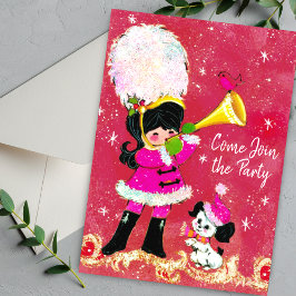 ヴィンテージの女の子と犬のクリスマスと新年 招待状