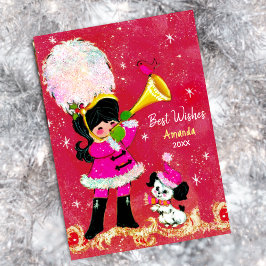 ヴィンテージの女の子と犬のクリスマスの新年の挨拶 シーズンカード