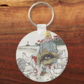 ヴィンテージの女の子と鶏、Eは卵 キーホルダー (正面)