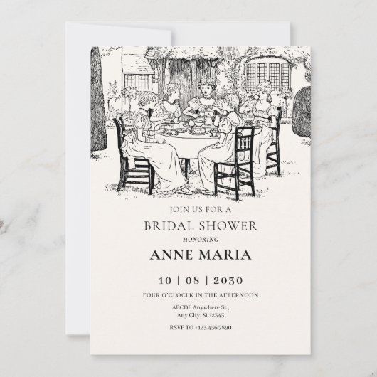 ヴィンテージの女の子のお茶ブライダルシャワー 招待状 (正面)