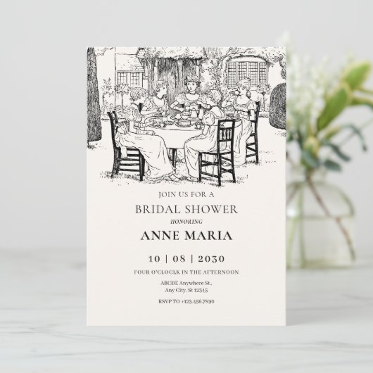 ヴィンテージの女の子のお茶ブライダルシャワー 招待状