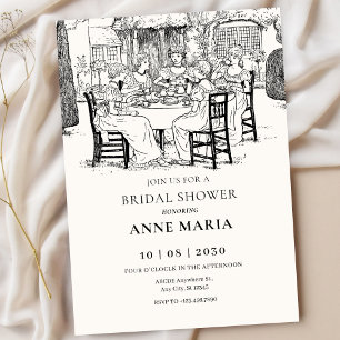 ヴィンテージの女の子のお茶ブライダルシャワー 招待状