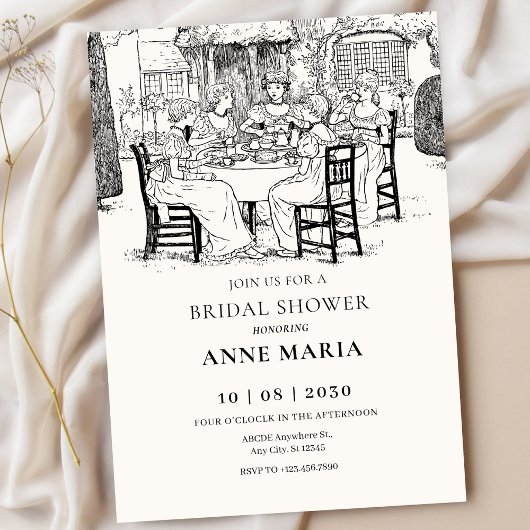 ヴィンテージの女の子のお茶ブライダルシャワー 招待状