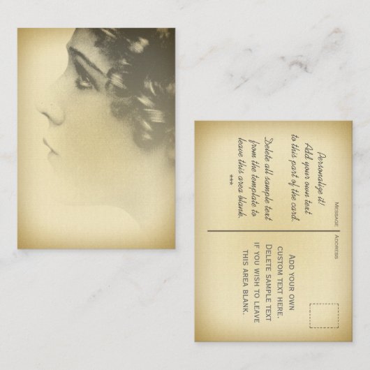 ヴィンテージの女の子のポートレートの小型郵便はがきの名刺 名刺 (正面/裏面)