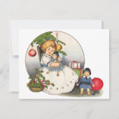 ヴィンテージの女の子の人形クリスマスパーティの招待状 招待状 (正面)