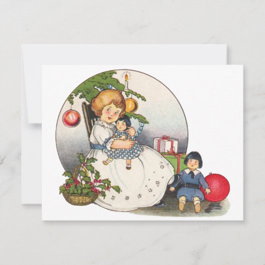 ヴィンテージの女の子の人形クリスマスパーティの招待状 招待状 (正面)