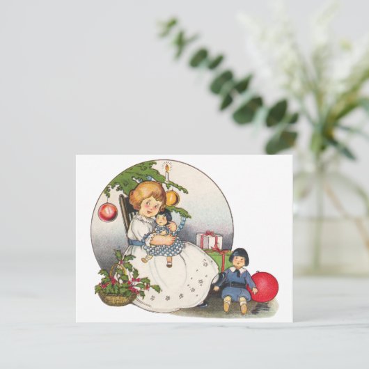 ヴィンテージの女の子の人形クリスマスパーティの招待状 招待状 (スタンド正面)