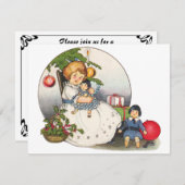 ヴィンテージの女の子の人形クリスマスパーティの招待状 招待状 (正面/裏面)