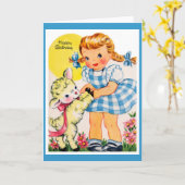 ヴィンテージの女の子の挨拶状 カード (黄色い花)