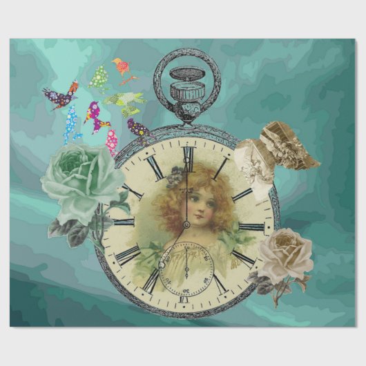 ヴィンテージの女の子の時計腕時計の包装紙 ラッピングペーパー (フラット)