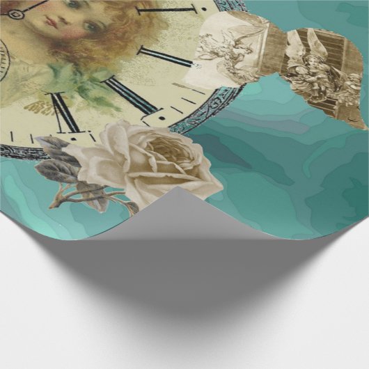 ヴィンテージの女の子の時計腕時計の包装紙 ラッピングペーパー (角)