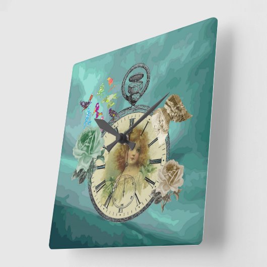 ヴィンテージの女の子の時計腕時計の正方形の柱時計 スクエア壁時計 (傾斜)