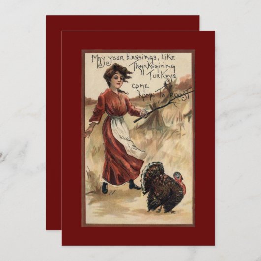 ヴィンテージの女の子の饗宴感謝祭 シーズンカード (正面/裏面)