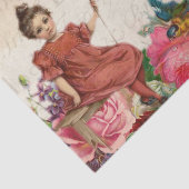 ヴィンテージの女の子の鳥の花の原稿の短命なもの 薄葉紙 (詳細)