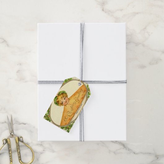 ヴィンテージの女の子ポップ・アートのはクリスマスパイで驚く ギフトタグ (より糸付き)