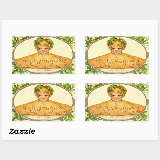 ヴィンテージの女の子ポップ・アートのはクリスマスパイで驚く 長方形シール (シート)