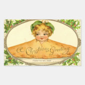 ヴィンテージの女の子ポップ・アートのはクリスマスパイで驚く 長方形シール (正面)