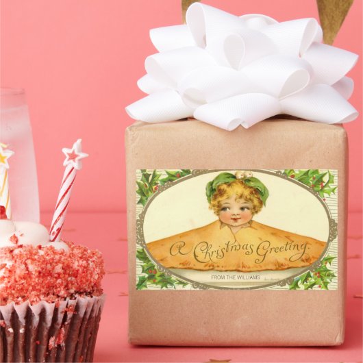 ヴィンテージの女の子ポップ・アートのはクリスマスパイで驚く 長方形シール (パーティー)