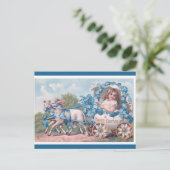 ヴィンテージの女の子ラブス・イースターの挨拶でプル ポストカード (スタンド正面)