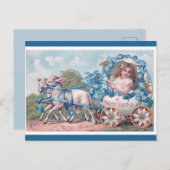 ヴィンテージの女の子ラブス・イースターの挨拶でプル ポストカード (正面/裏面)