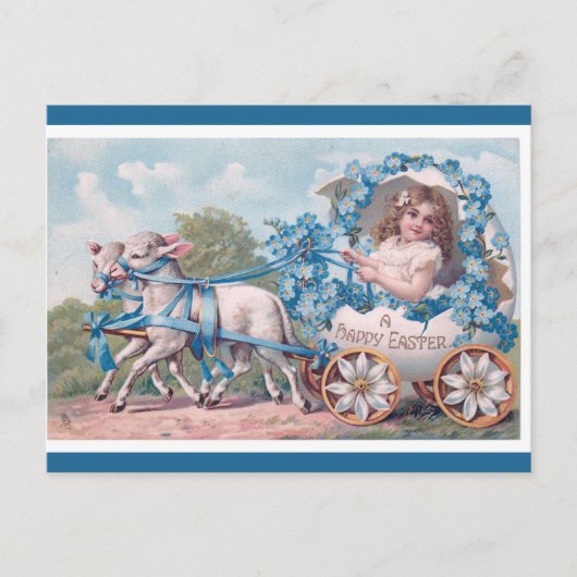 ヴィンテージの女の子ラブス・イースターの挨拶でプル ポストカード (正面)