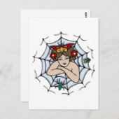 ヴィンテージの女の子 – スパイダーウェブのタトゥーアート ポストカード (正面/裏面)