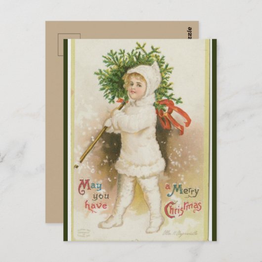 ヴィンテージの女の子(ツリー・クリスマス) ポストカード (正面/裏面)