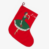ヴィンテージの女の子 ラージクリスマスストッキング (正面 (吊り時))